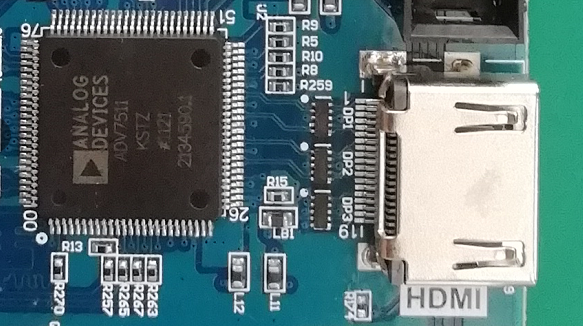 HDMI interface and ADV7511 chip physical photo