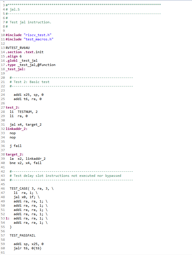 Test case for jal instruction